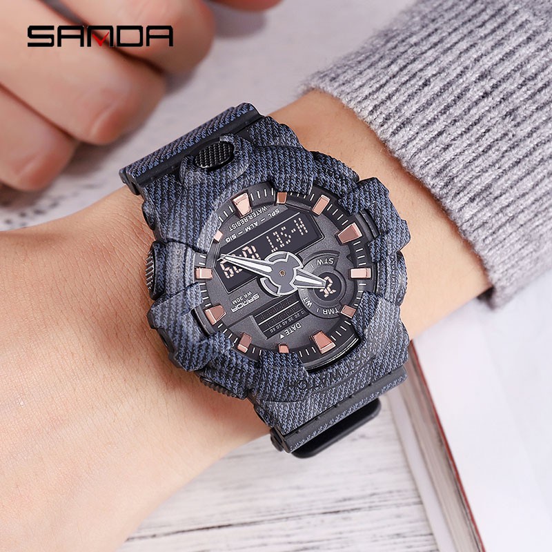 SANDA 700 Jam Tangan Pria Digital Analog Dual Time Tali Rubber Anti air WATCHKITE WKOS