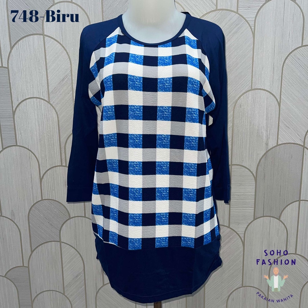 Atasan Tunik Model Kotak-kotak Lengan Panjang