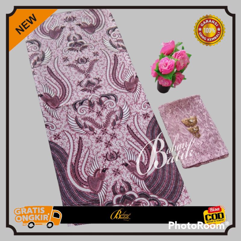 Kain Batik Pekalongan Premium Set Brukat Warna Ungu Lilac