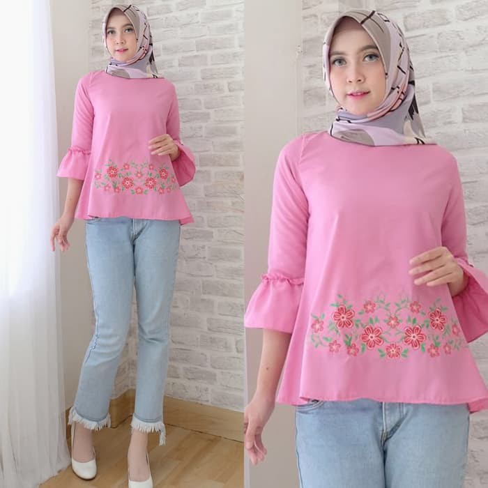 Baju Wanita TOP  [surya blouse pink NI] Blouse Wanita Twiscone Pink NEW Baju Kekinian OR