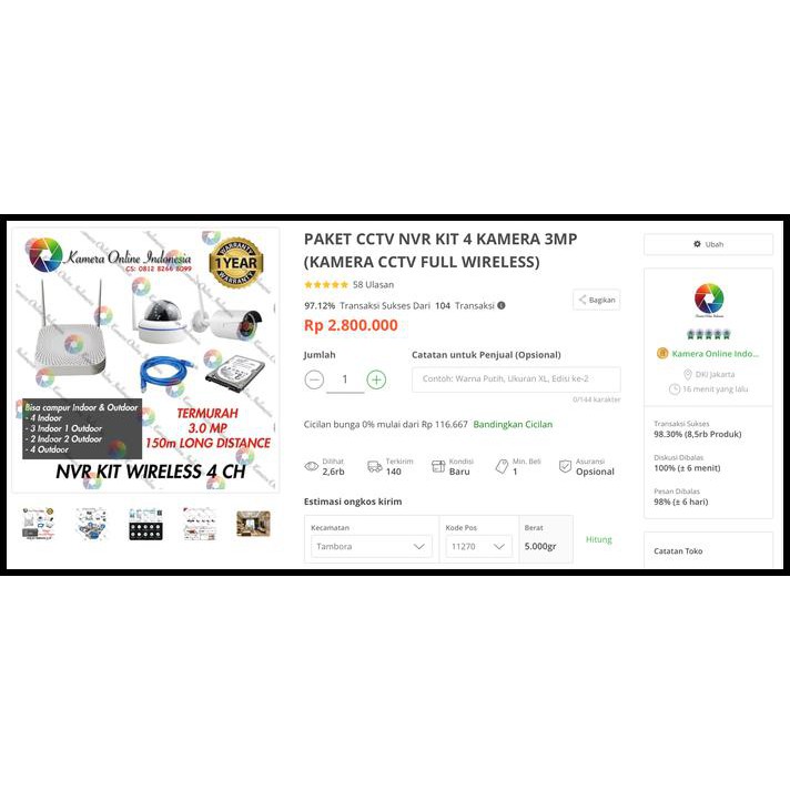 Paket Cctv Nvr Kit 4 Kamera (Kamera Cctv Full Wireless) / Ip Cam Cctv Kamera Pengintai Exclusive