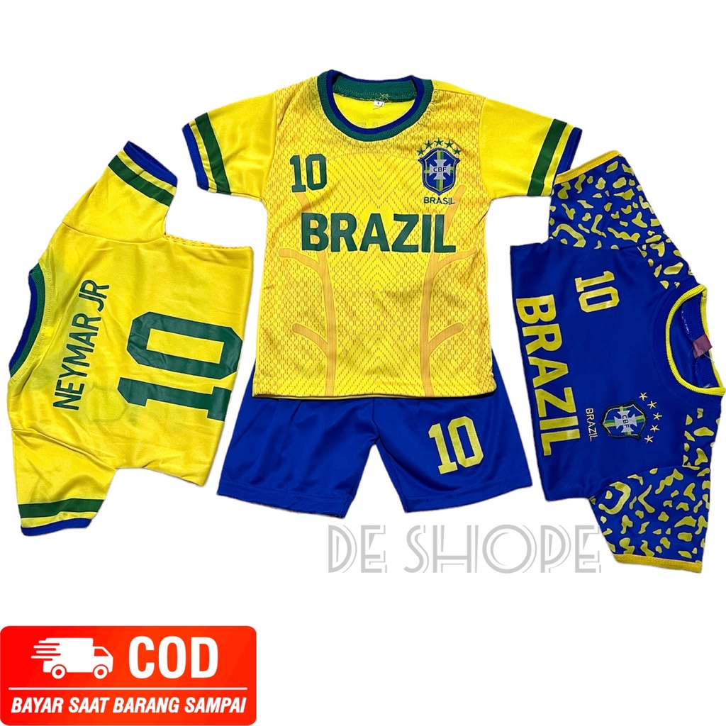 BISA COD / SETELAN  BRASIL TERBARU / SET BAJU BOLA ANAK LAKI LAKI TERMURAH / KAOS BOLA BRASIL / BAJU INDONESIA