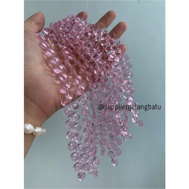 batu tetes air mata 10mm ROSE QUARTZ kristal bahan LUBANG SAMPING