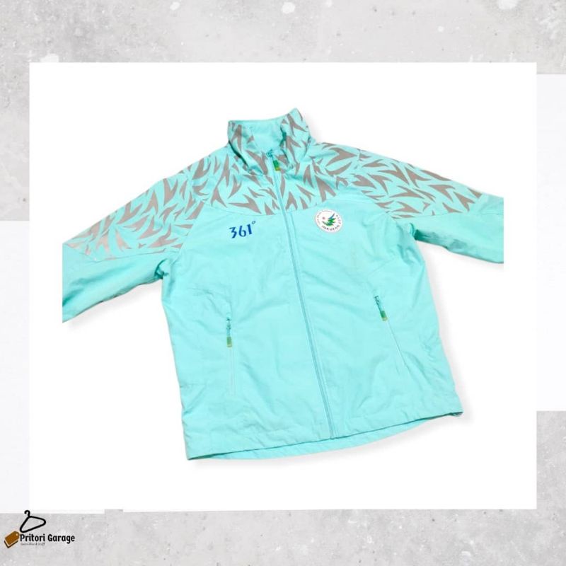 Windbreaker Tracktop Jacket Jaket 361° 17th Asian Games Incheon 2014 Turquoise Reflective Vintage