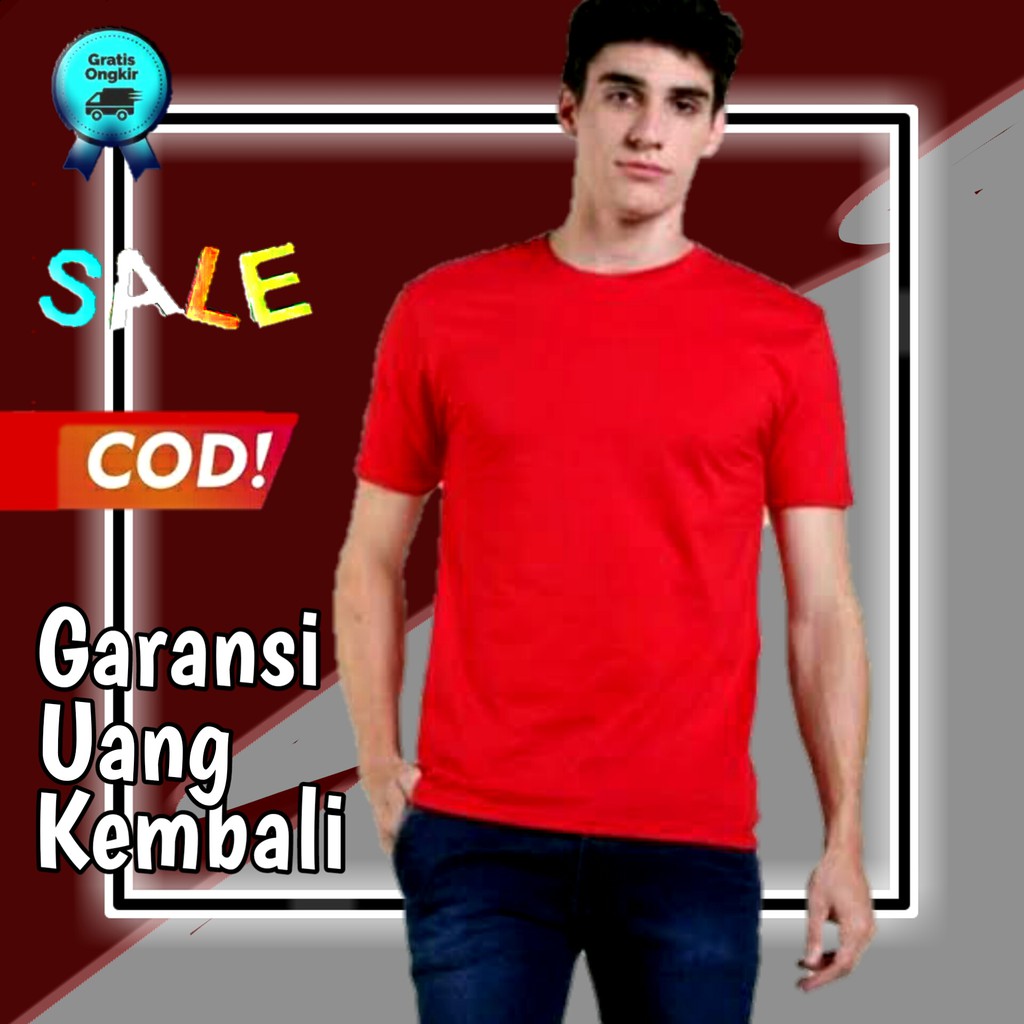 kaos polos katun - Merah kaos polos kaos polos cowok kaos oblong pria dewasa baju polos pria