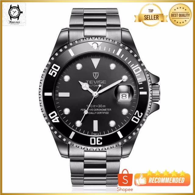 Jam Tangan Pria Mekanik Automatic Tevise Submariner All Full Black