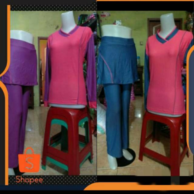 Grosir setelan olahraga muslim celana rok baju senam erobic zumba pink dongker konveksi Elegan