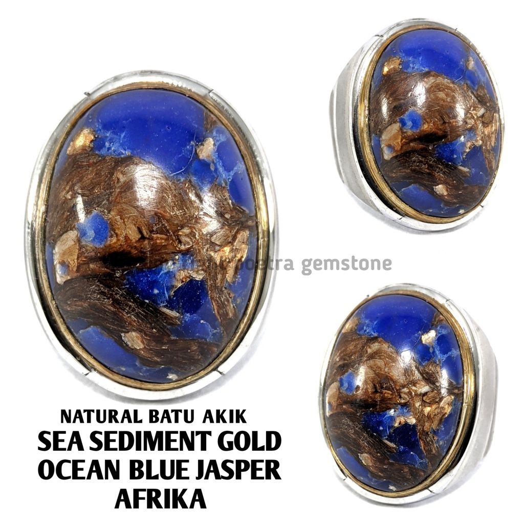 Natural Batu Akik Sea Sediment Gold Blue Jasper Afrika SJA09