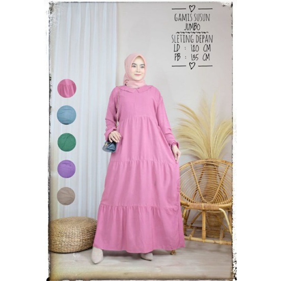 Gamis Susun Jumbo Terbaru Rayon Premium Tebal Adem Polos Murah