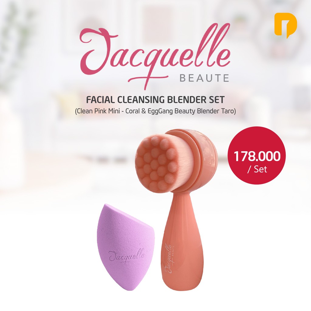 Jacquelle Facial Cleansing Blender Set | Clean Pink Mini Coral dan EggGang Beauty Blender Taro