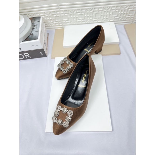 sepatu heel wanita terbaru kekinian pesta LOUISDEAR Sepatu tapak tahu heel 5 cm bahan satin P25