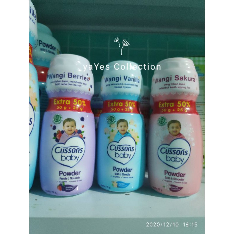 Cussons baby powder bedak serbuk bubuk 150 g - 75 g - 50 g + 25 g Berries Ungu Biru Vanilla Pink Sakura Soft