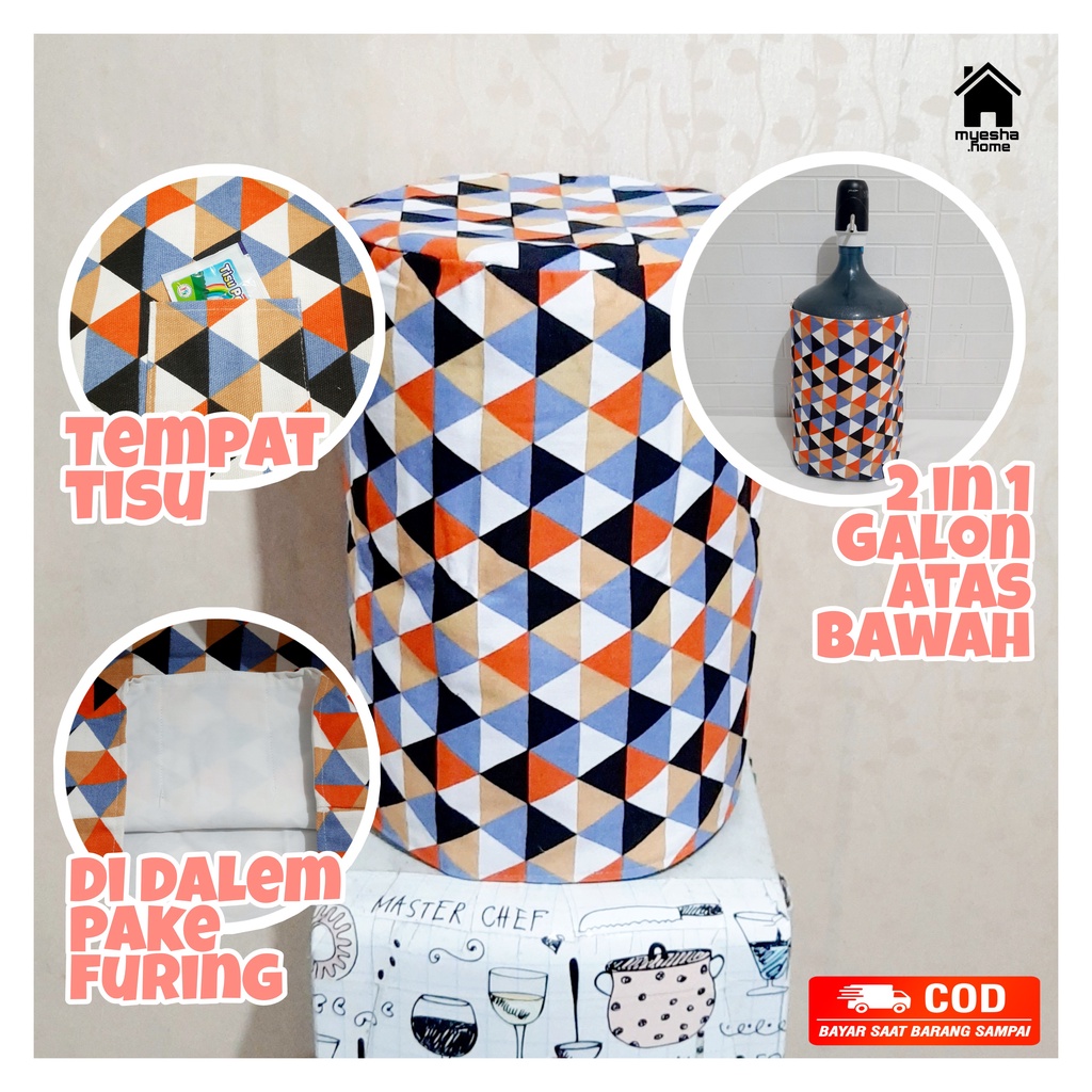 Cover Galon Dispenser Atas Sarung Galon Dispenser Bawah Motif Piramid Merah