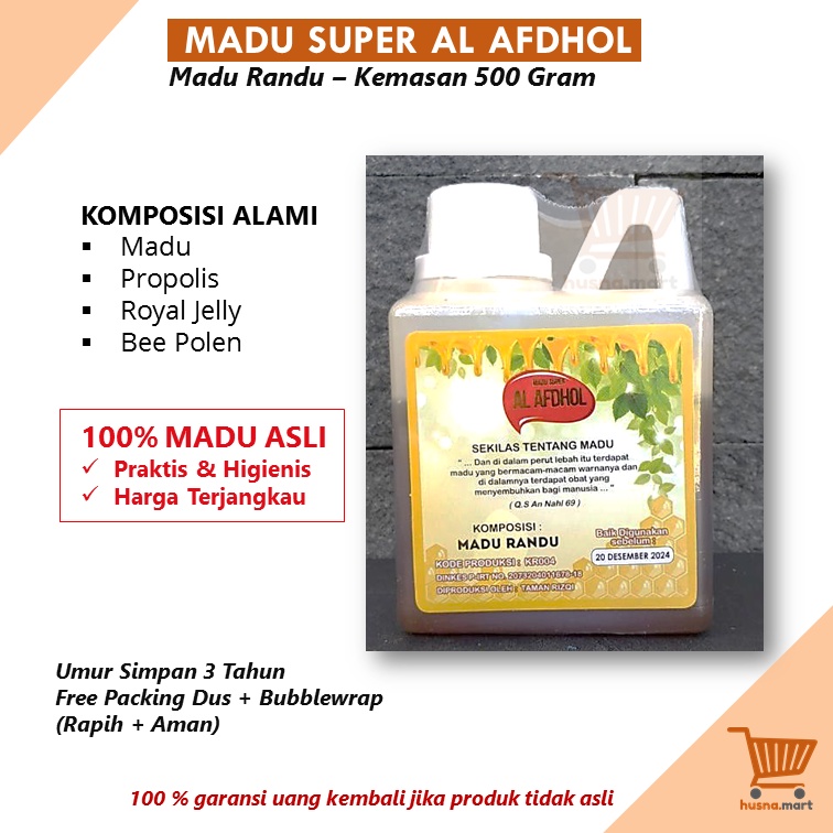 Madu Randu Super Al Afdhol  Asli - Kemasan 500 Gram