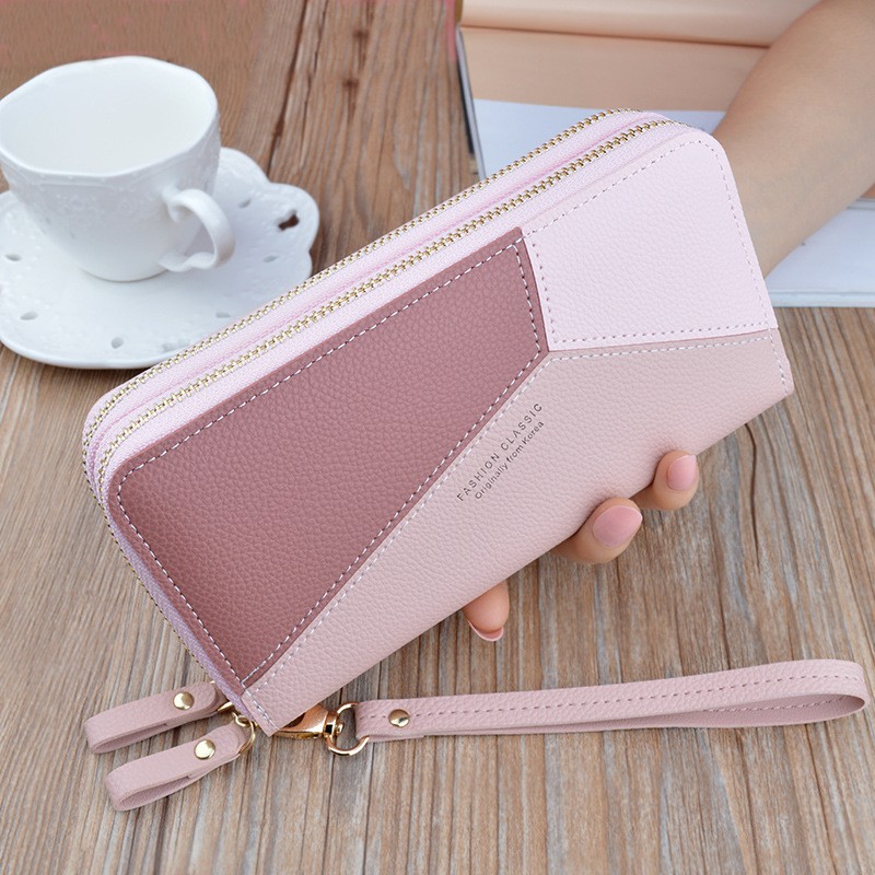 DOMPET WANITA 2 RESLETING WA121P3 CORYTA PREMIUM KULIT PINK BESAR IMPORT KOREA TALI PANJANG FASHION