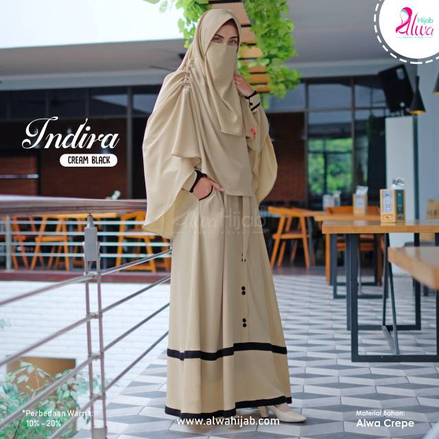 GAMIS INDIRA SET CREAM BLACK II  ALWA HIJAB