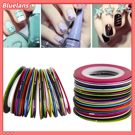 Bluelans 30 Pcs Stiker Tape Garis Warna Campur Untuk Dekorasi Nail Art