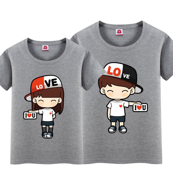 Kaos Couple / Baju Couple / Kaos Pasangan Topi Love (abu, hitam, merah, hijau, biru, oren)