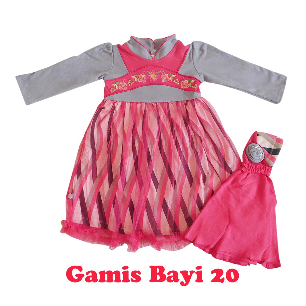 Baju Muslim Anak Bayi Perempuan Gamis Tutu Motif Pelangi Zig Zag- BMP1001