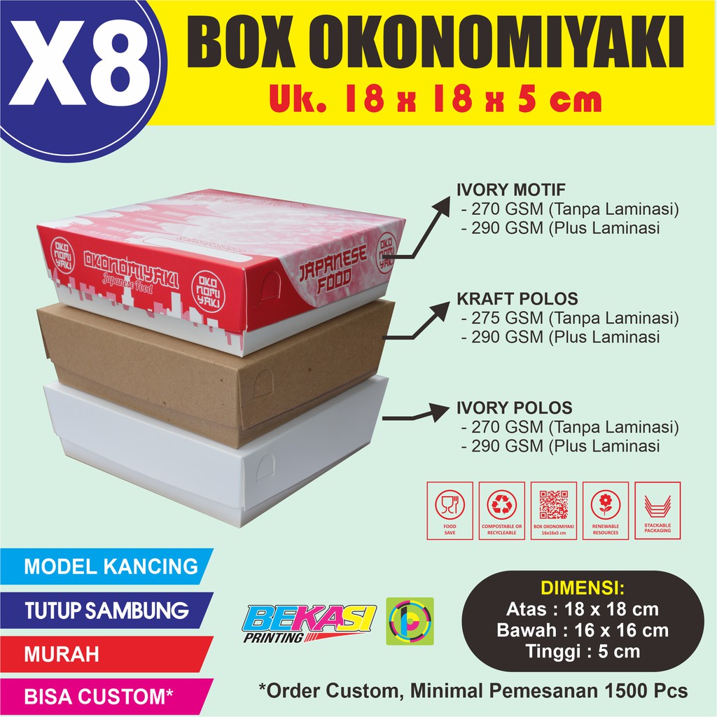 

X800 Paper Lunch Box Kotak Dus Kemasan Tempat OKONOMIYAKI 18x18x5 cm