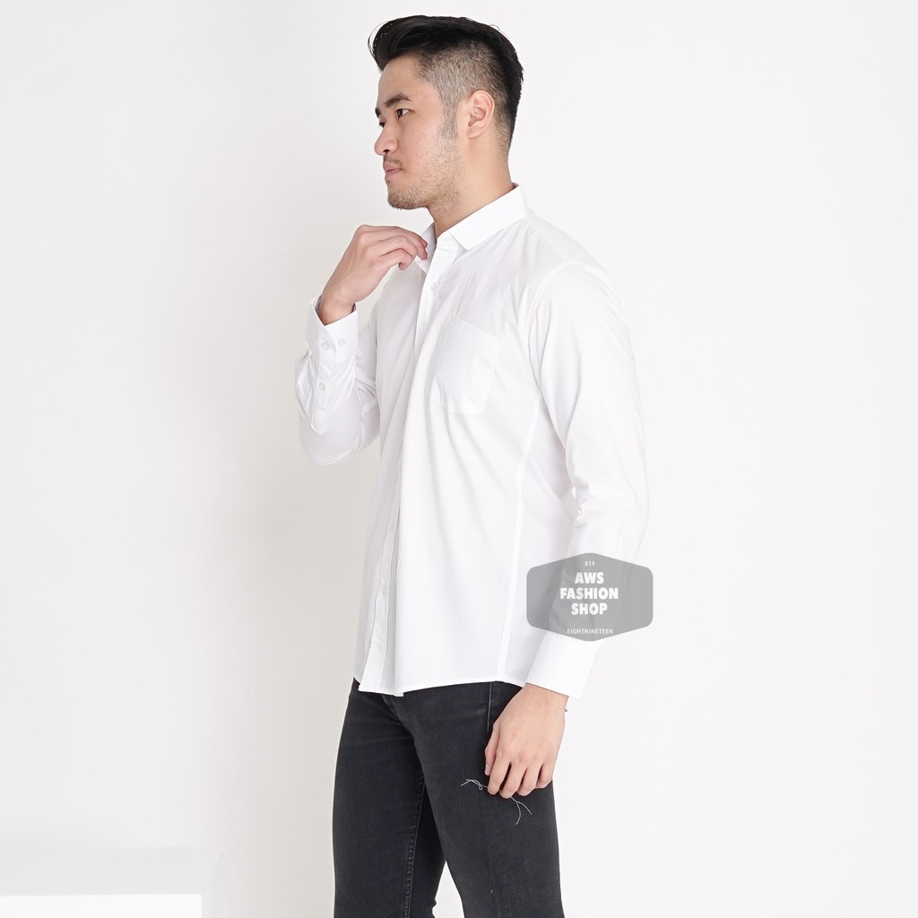 Kemeja Putih Polos Pria Lengan Panjang Casual Slimfit Kerja 3296 Tersedia Big Size XXL 3XL Jumbo