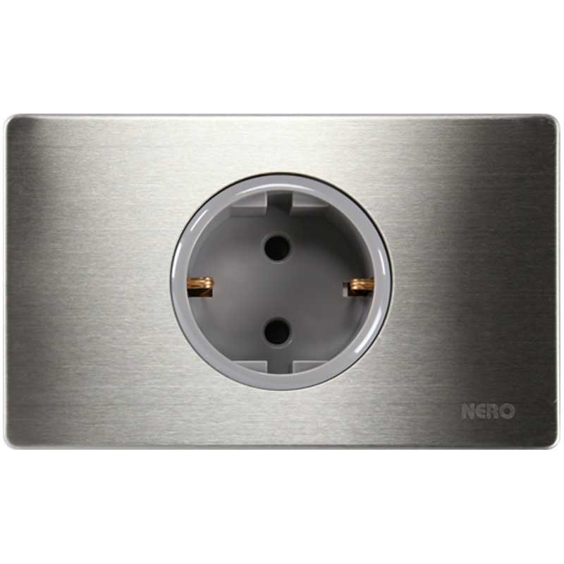 STAINLESS 118 T816VG - Stainless 1 Gang Schuko Socket with Shutter NERO