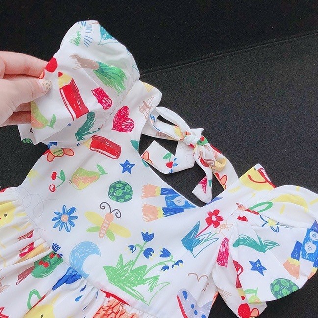 Musim panas baru gadis rok puff lengan gaun putri gaun anak memakai bernapas
