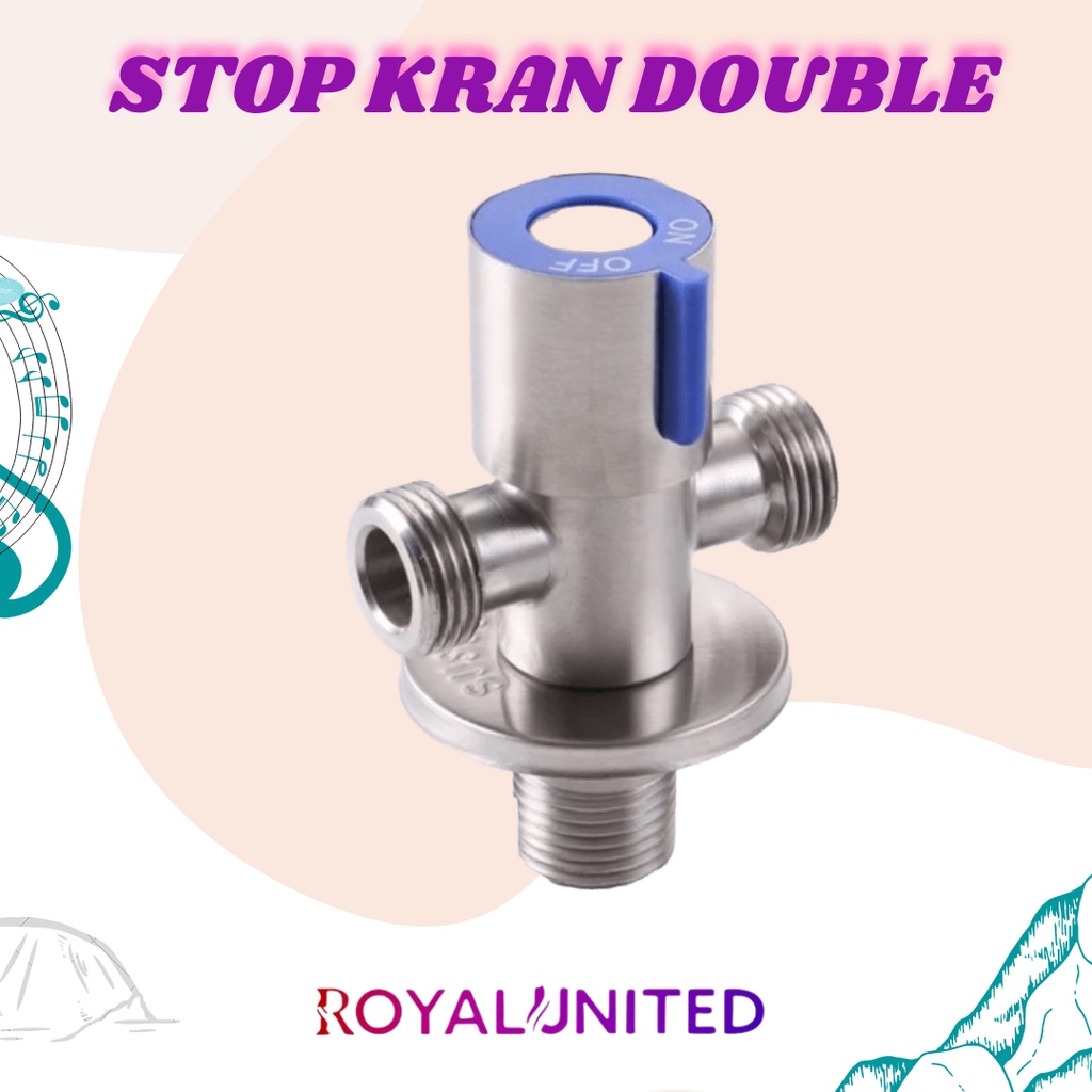 Kran Cabang T Double / Stop Kran Kloset 2 Cabang Double Stainless Jet Shower SUS304 / Keran / Stop Keran Stainless