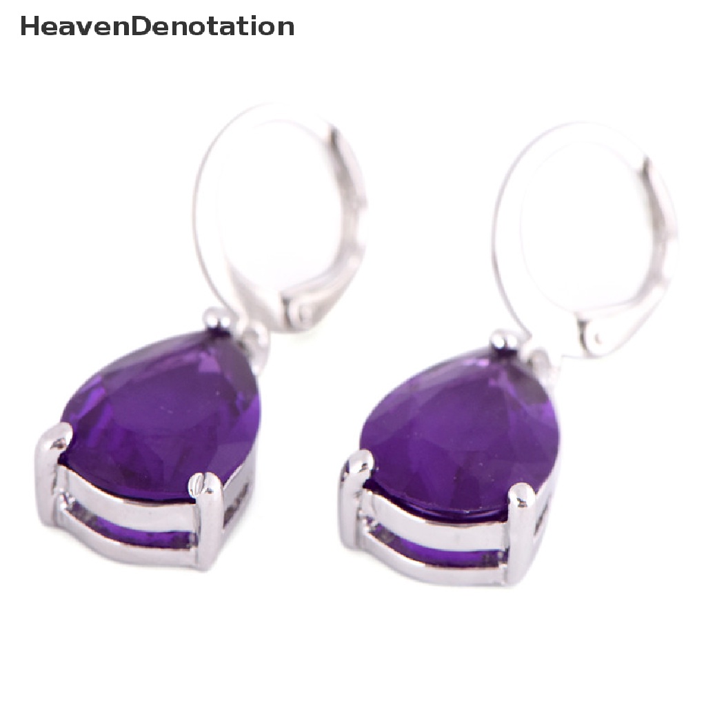 Anting Stud Hoop Lapis Silver Hias Amethyst Sapphire Untuk Wanita