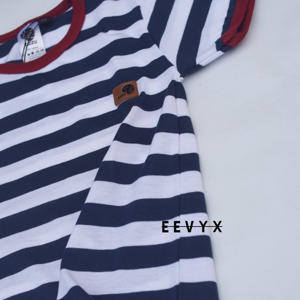 Kizzu Baju Kaos Distro Anak Laki Laki Umur 1-12 Tahun Bahan Cotton - Strip / Salur Navy - Eevyx Store