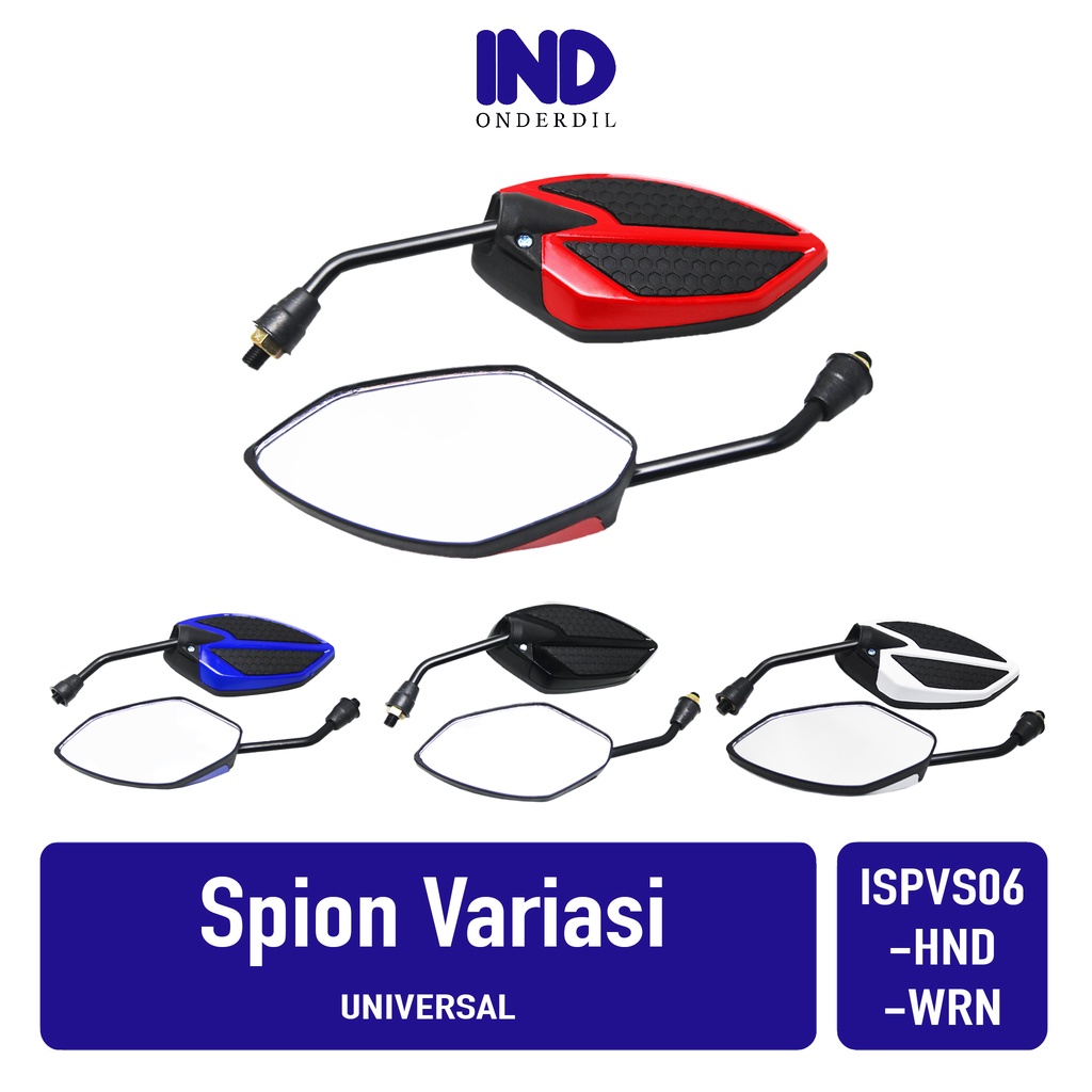 Spion-Sepion-Kaca Set Variasi S06 Semua Jenis Motor Honda Drat Kanan Baut 14 Merah-Biru Beat-Vario-Scoopy-Spacy-Revo-Grand-Supra-PCX-Tiger