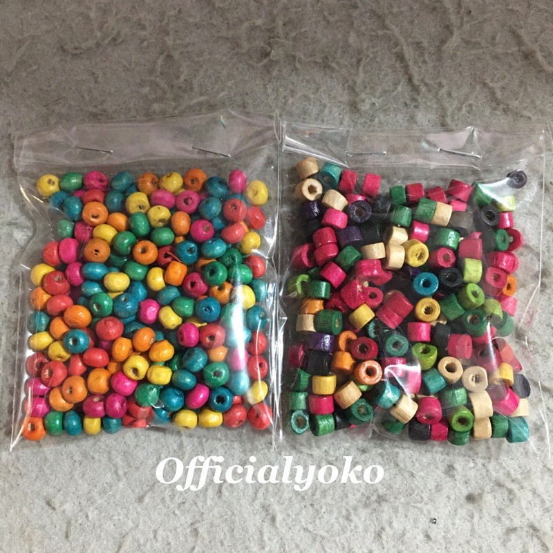 Manik Kayu Bulat Pipih / Tabung Warna Mix (10gram)