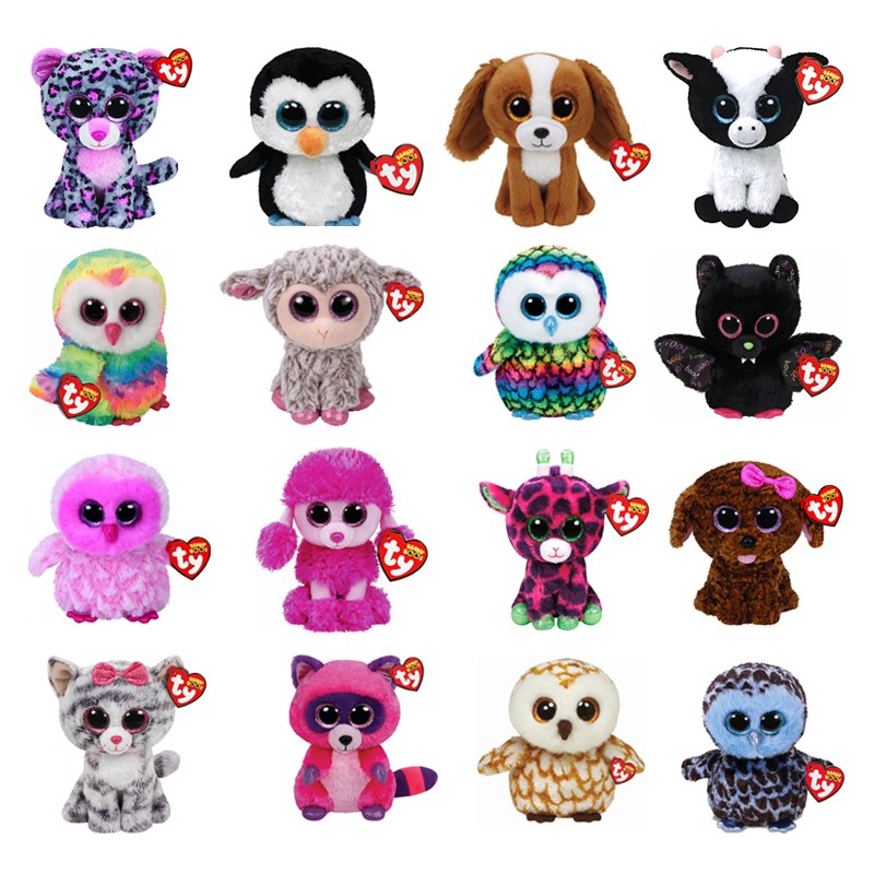Ty Beanie Plush Animal Doll Unicorn Owl Giraffe Soft Stuffed Toys Penguin Bat Cat Boos Dog 15cm