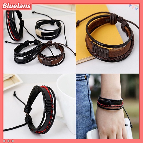 Bluelans Unisex Vintage Retro Multilayer Braided Faux Leather Wristband Bracelet Bangle