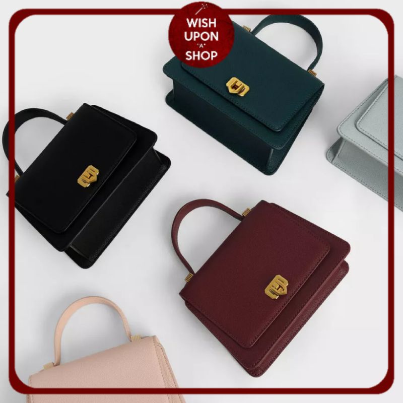 CK Metallic Push-Lock Top Handle Bag