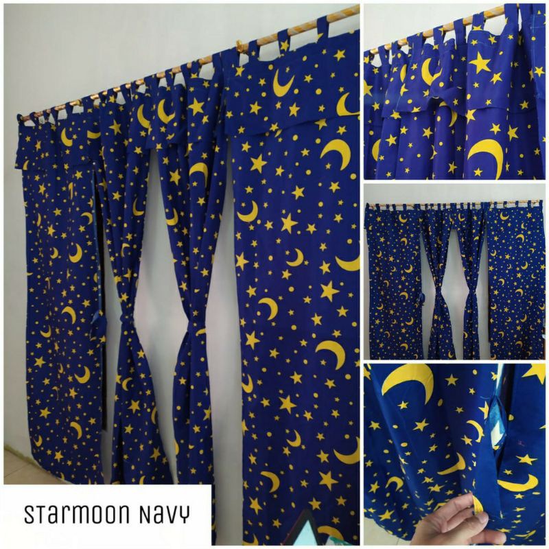 Gratis Ongkir-Gorden Jendela Motif Bulan Bintang Uk 55x150cm Bahan Halus Dan Lembut