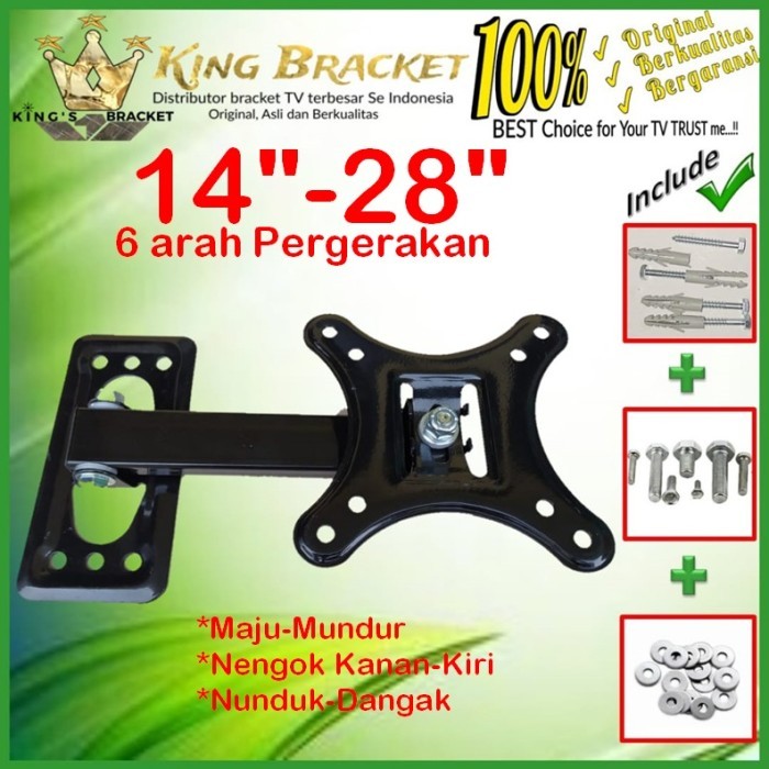 Bracket Tv Monitor Lengan 14&quot; s/d 28&quot; 6 arah Fleksible KB.SWKNM-001