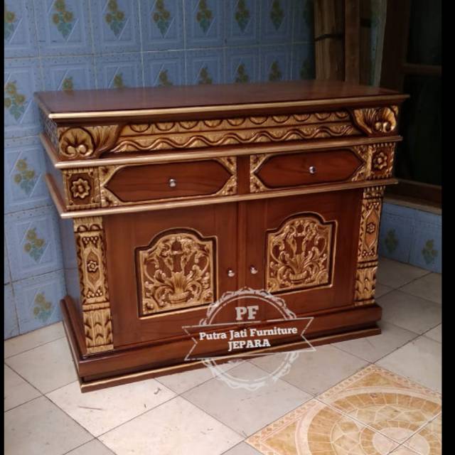 Meja Tv jati ukir - Bufet hias/ pajangan lemari pendek