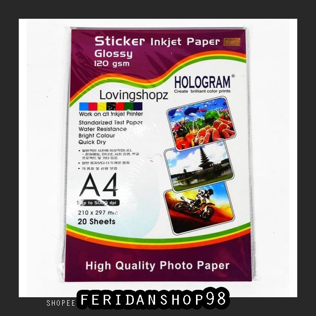 

FS1046 STIKER STICKER INKJET PAPER ATK GLOSSY 120 GSM KERTAS LABEL GLOSSY A4 BY FERIDANSHOP98