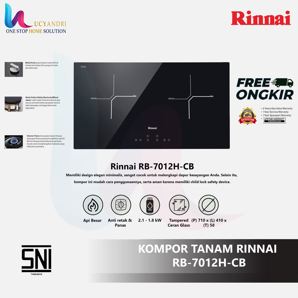 Rinnai Built In Hob Induction Series RB-7012H-CB FREE ONGKIR