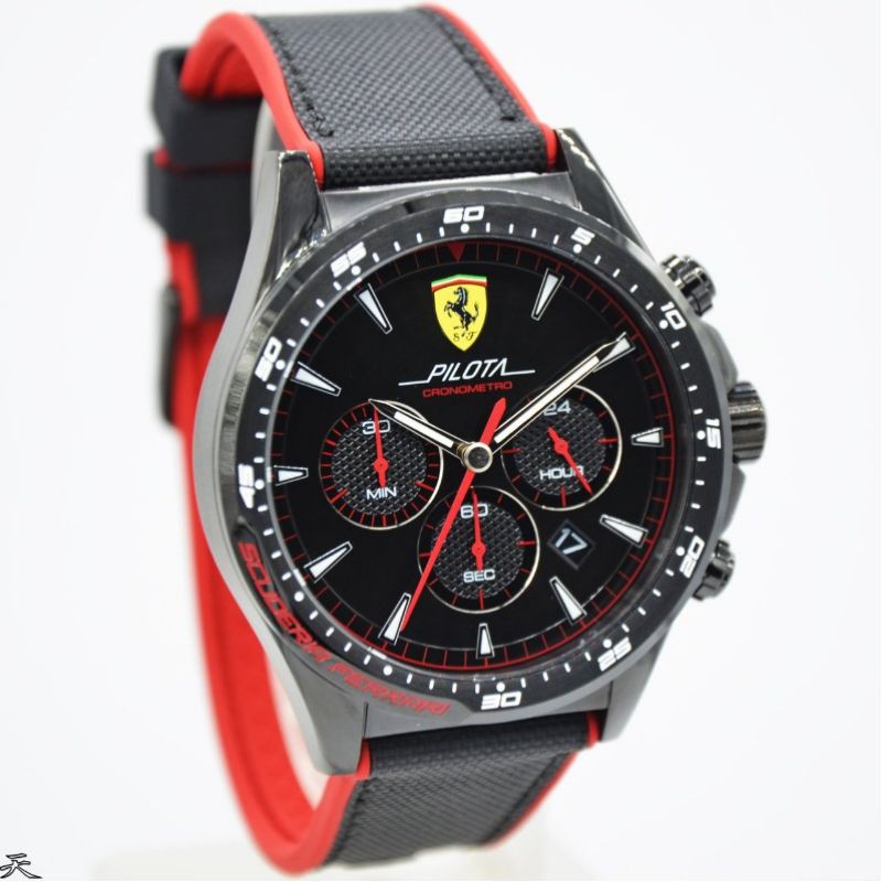 Jam Tangan Pria Ferrari 0830623 Rubber Karet Hitam Original Murah