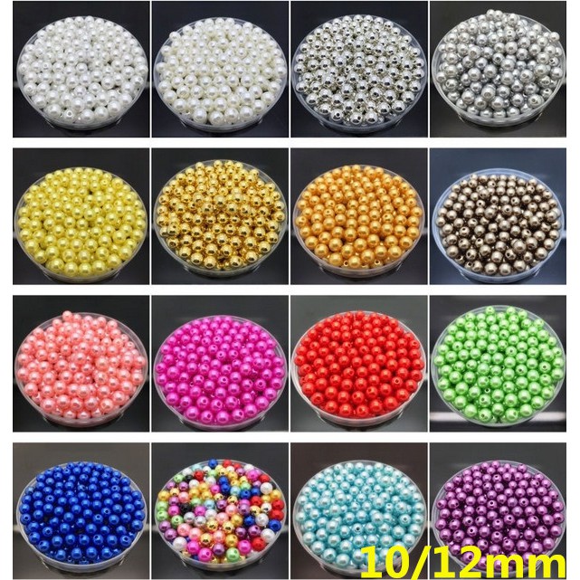 10 / 12mm Manik-Manik Mutiara Imitasi Bahan ABS Untuk Membuat Perhiasan DIY