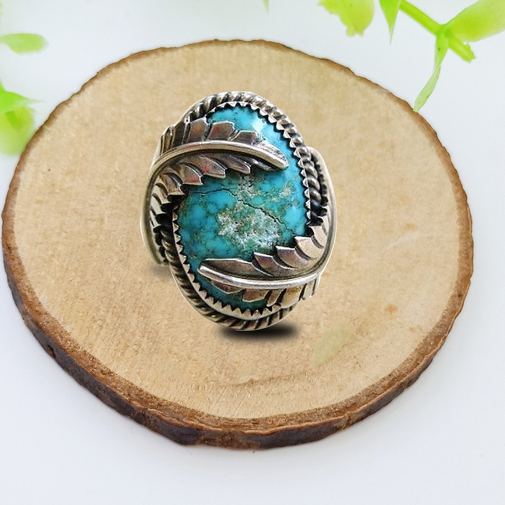 Hu Hu Hu Hu Hu Alat Bantu Pasang Kacamata♡ Cincin Wanita Desain Daun Hias Turquoise Imitasi Gaya Vintage Untuk Pesta Tunanganpernikahan