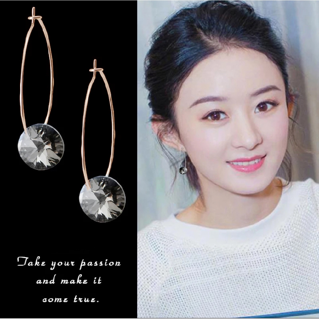 Anting wanita fashion korea kristal bulat 453