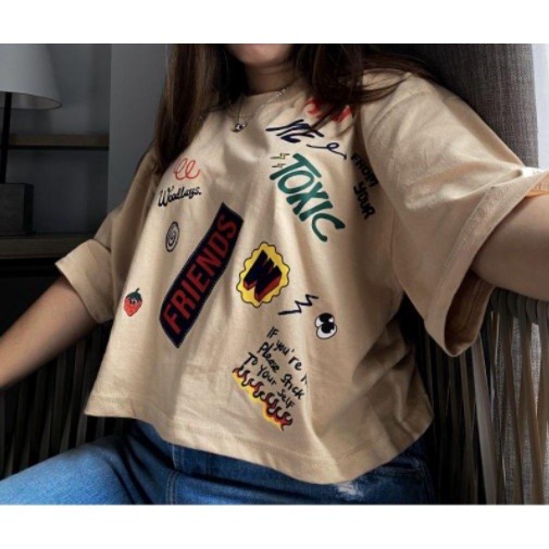 Kaos Wanita Seksi Baju Cewek Santai Oversize Crop Keep Toxic Bisa COD