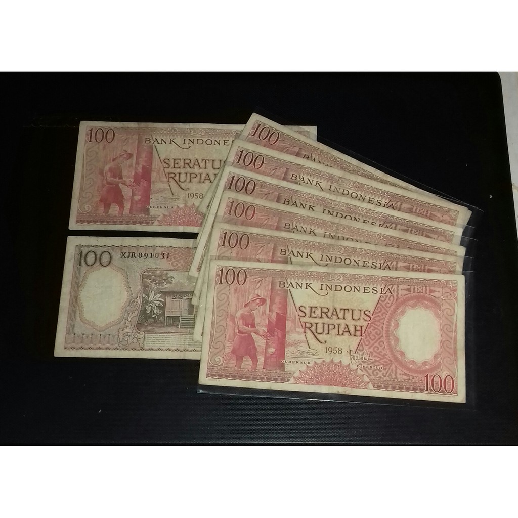 Uang Kuno Rp.100 Perkerja 100 Rupiah Tahun 1958 100 pekerja 100 rupiah pekerja 100 penyadap karet