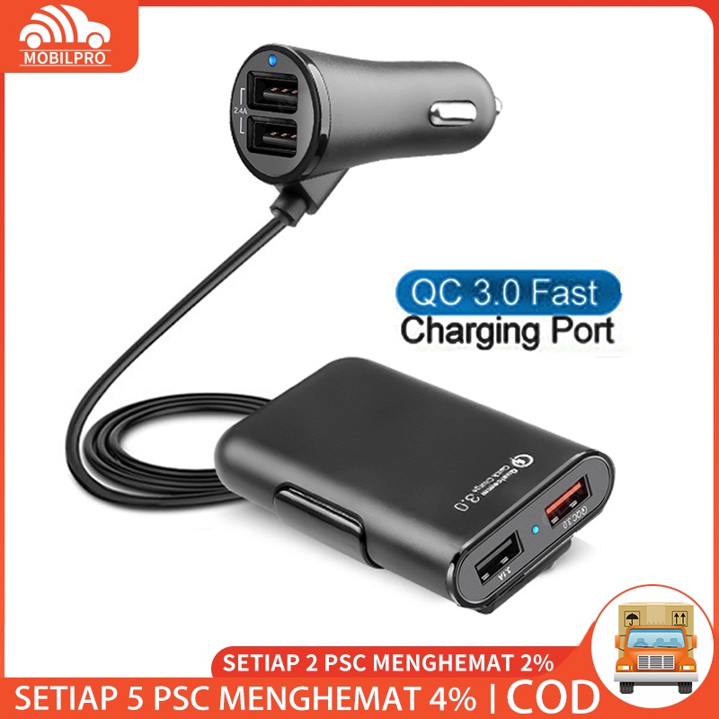 Mobil Charger HP 4 Port USB 2 Port USB HP Car Charger Super Fast Charging 3.1A Qualcomm QC3.0 8A 4 in 1