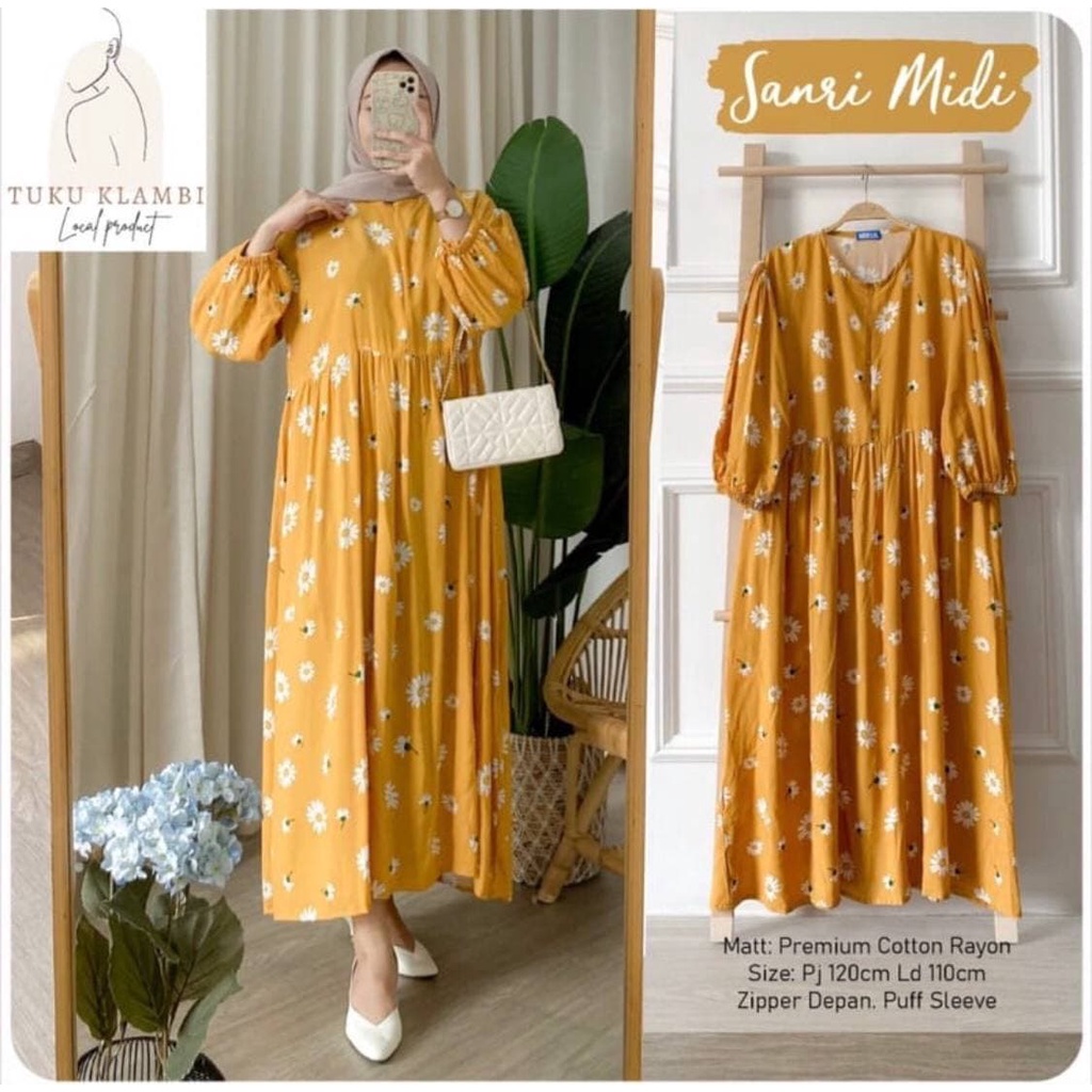 Midi Dress Rayon Viscose Premium Lengan Panjang Baju Wanita Korean Style Import Kekinian