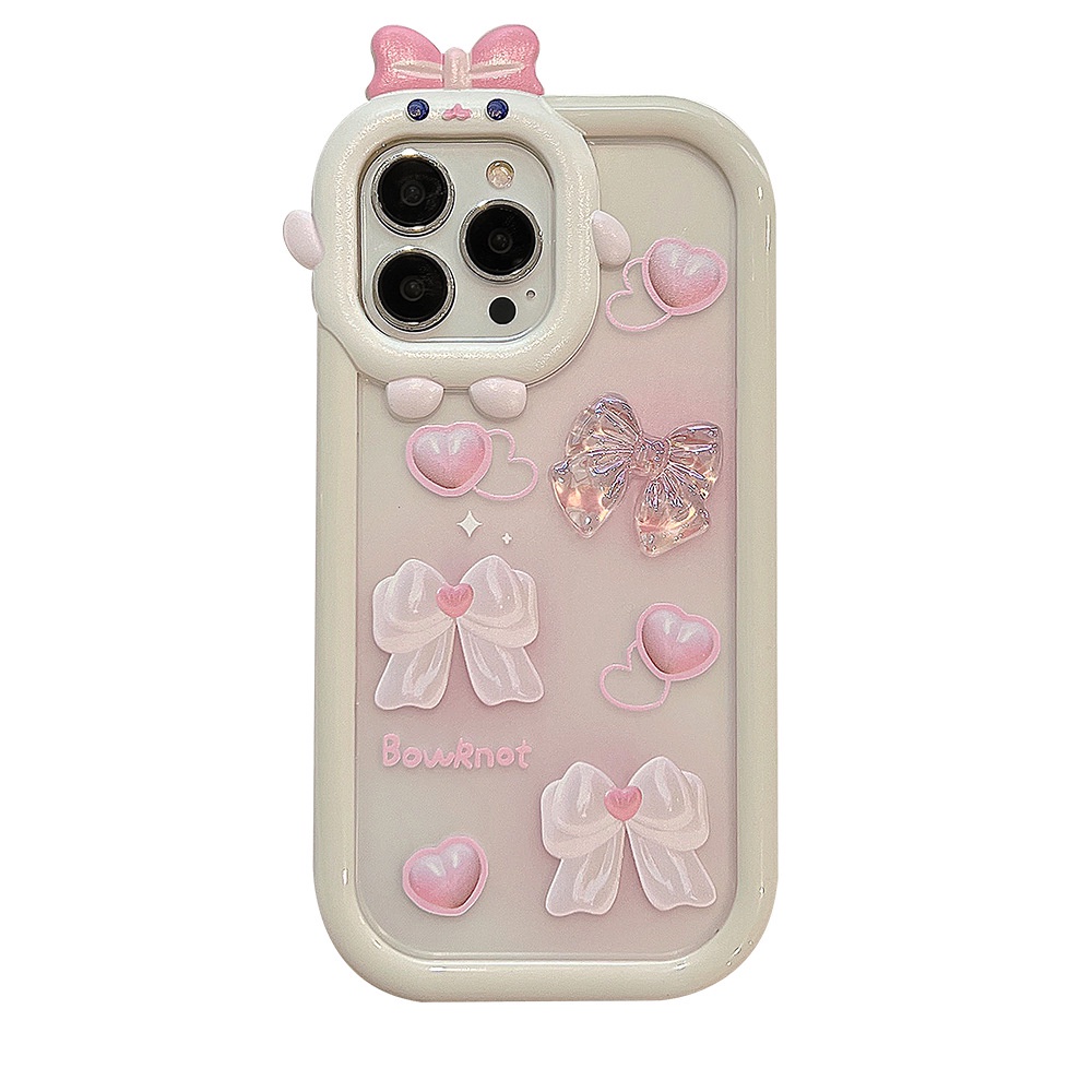 Case Pelindung 2 IN 1 Desain Monster Pink Bow Transparan Untuk Iphone 11 12 13 Mini PRO MAX