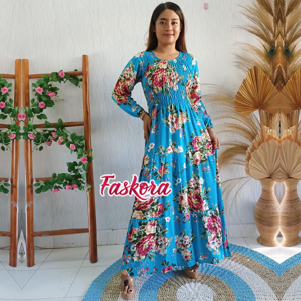 Dress Muslim Wanita Model Terbaru Untuk Remaja / Gamis Jumbo Motif Bunga / Dress Lengan Panjang